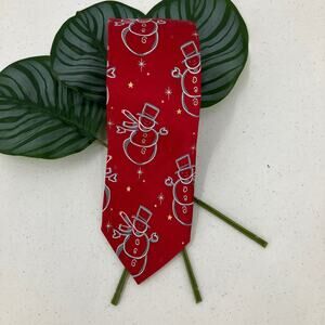 Ho Ho Ho Red White Gold Metallic Snowman Holiday Christmas Silk Office Neck Tie